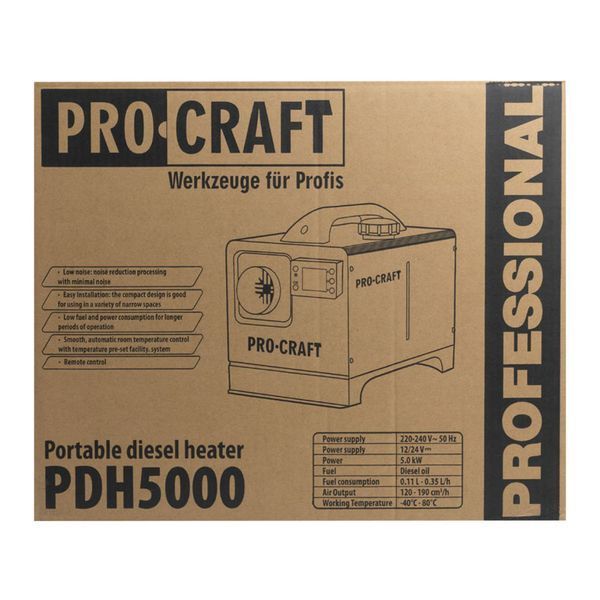 Портативный дизельный обогреватель Procraft PDH5000 5 кВт, 220&ndash;240 В, 12/24 В PDH5000 фото